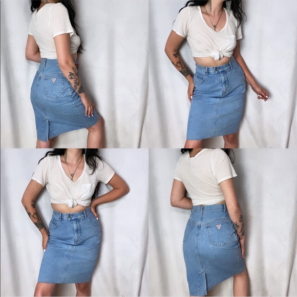 SOLD 80s GUESS DENIM HIGH WAISTED DENIM PENCIL SKIRT - Picture 6 of 8